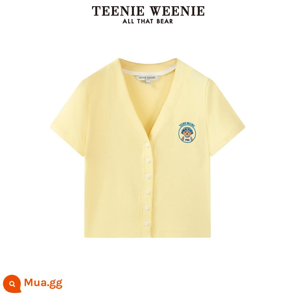 TeenieWeenie Bear 2023 mùa hè mới bó sát lớn cổ tròn ngắn tay cardigan nữ layering - B-vàng