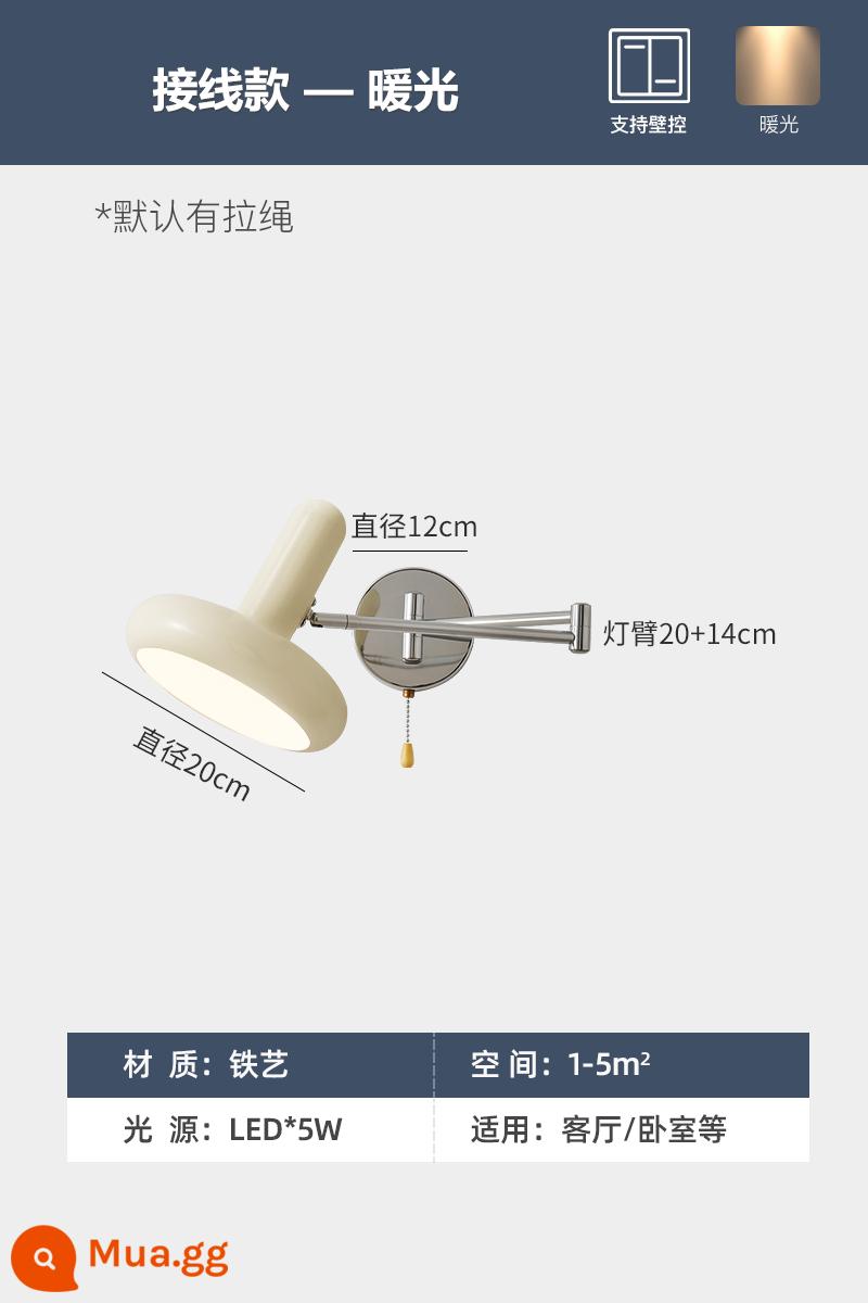 Bauhaus đèn tường Bắc Âu đính đá phòng ngủ đầu giường đèn kem gió phòng trẻ em đèn có thể thu vào nền phòng khách đèn tường - Đèn tường kiểu dây màu kem-đèn ấm áp