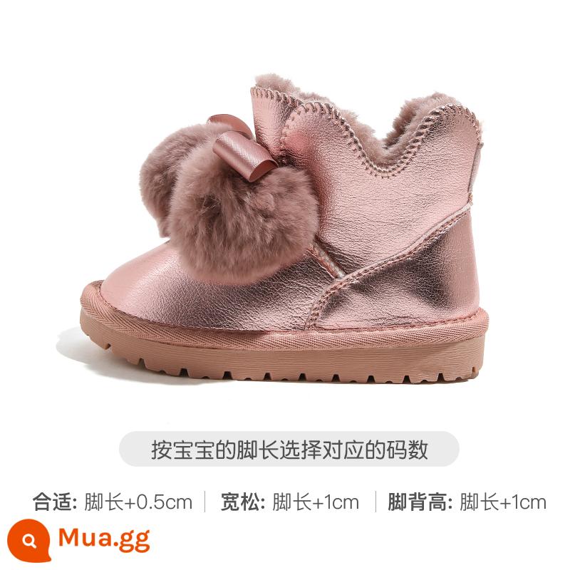 Baba Duck Children Boots Cô gái ấm áp Boots 2022 Mùa đông mới dày đôi giày bông lớn cộng với giày mùa đông nhung - Hồng