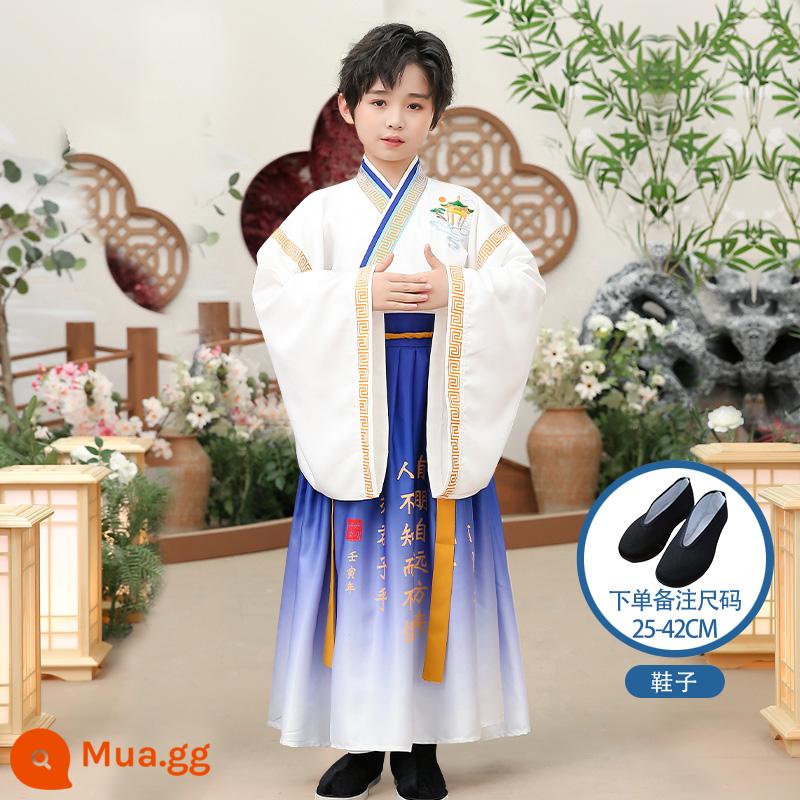 Hanfu trẻ em Sách phong cách Trung Quốc dành cho nam sinh Trường Quốc gia Quần áo trẻ em Trường tiểu học Trang phục cổ dài tay Trang phục nữ Sáu một - Giày nam tay rộng Shengyi + giày vải đen