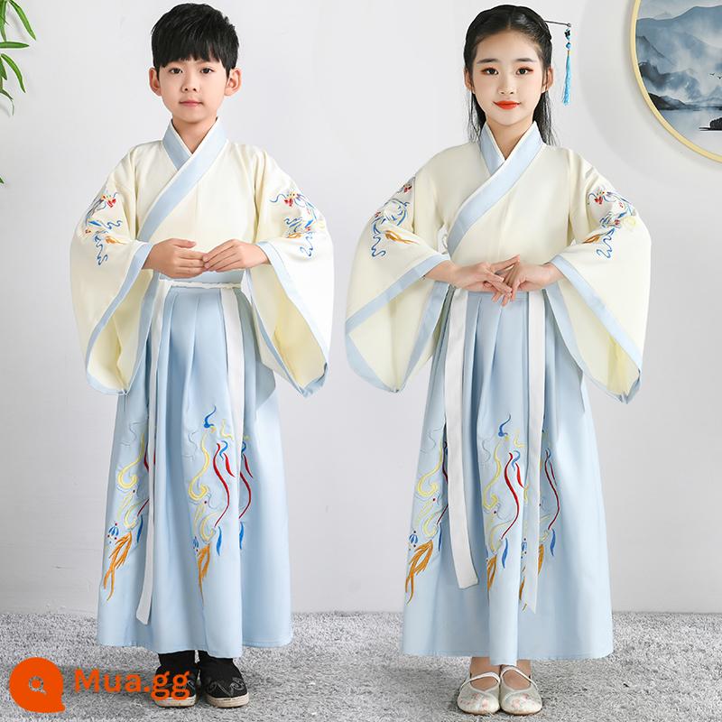 Hanfu trẻ em Sách phong cách Trung Quốc dành cho nam sinh Trường Quốc gia Quần áo trẻ em Trường tiểu học Trang phục cổ dài tay Trang phục nữ Sáu một - Gạo cát tường trắng xanh nhạt [nam nữ giống nhau]