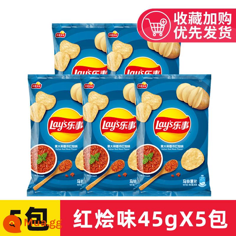 Khoai tây chiên Lay's Nguyên quả Dưa chuột ngoại cỡ FCL Leisure Zero Food Phồng Gói quà Snack Hàng Tết Nhóm Mua sỉ - [Gói lớn 45g] Hương vị hầm đỏ 45gX5 gói