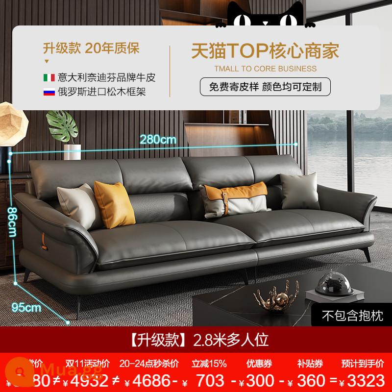 Dipu Ý tối giản ghế sofa da bò lớp một phòng khách đơn giản hiện đại ánh sáng sang trọng căn hộ lớn và nhỏ ghế sofa da thẳng - [Mẫu nâng cấp-đen mờ] Thêm chỗ ngồi 2,8 mét