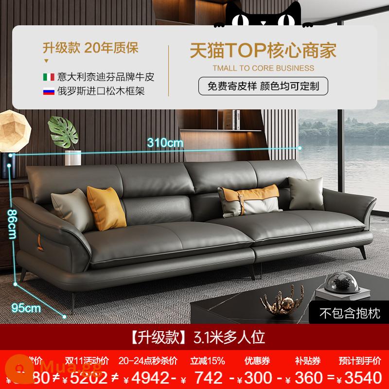 Dipu Ý tối giản ghế sofa da bò lớp một phòng khách đơn giản hiện đại ánh sáng sang trọng căn hộ lớn và nhỏ ghế sofa da thẳng - [Mẫu nâng cấp-màu đen mờ] Thêm chỗ ngồi 3,1 mét