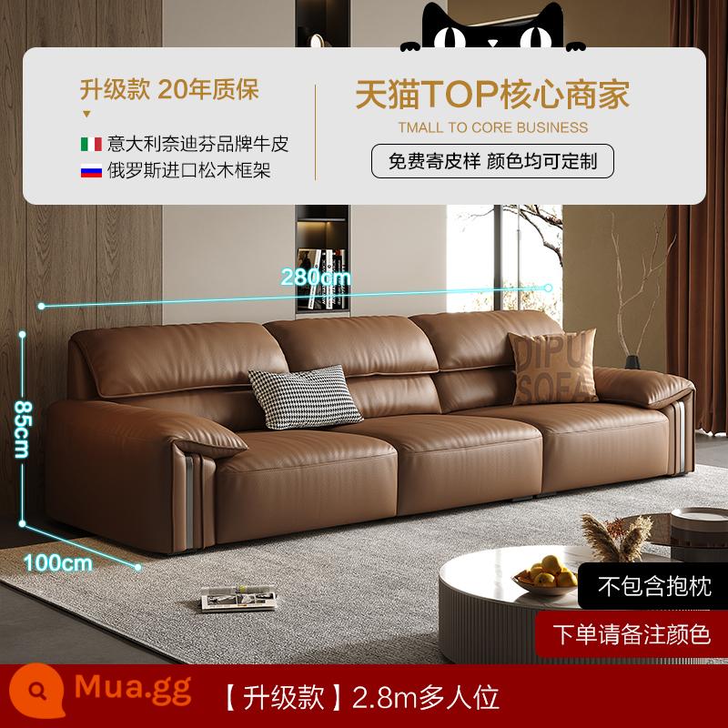 Sofa da tối giản của Ý Dipu phòng khách da bò lớp đầu tiên hiện đại đơn giản nhẹ nhàng sang trọng theo phong cách retro mới ghế sofa hàng thẳng - [Phiên bản nâng cấp-màu nâu] Ghế đa năng 2,8m