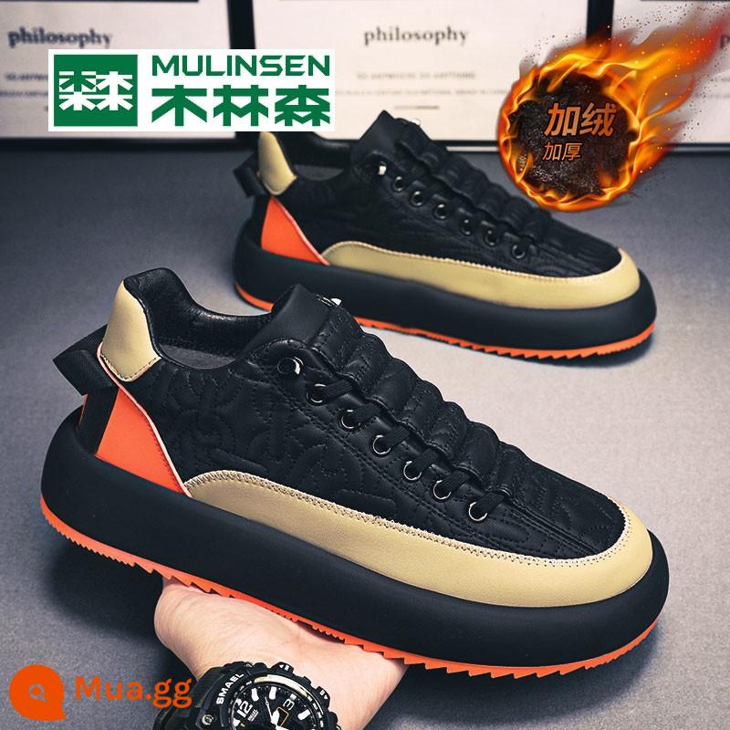 Mulinsen Mùa Xuân Nam 2023 Mới Doudou Lái Xe Một Bàn Đạp Giày Nam Thu Đông 2022 Giày Sneaker Thường Ngày - Cam đen 11 [Phong cách lông cừu]