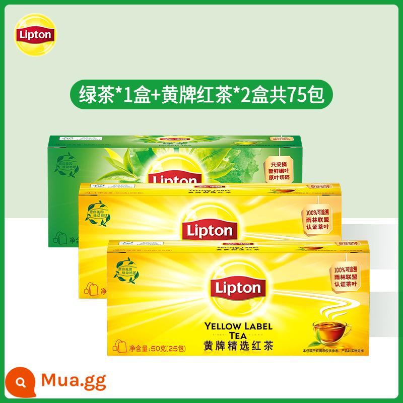 Trà đen Lipton thẻ vàng 25 gói lá trà xanh ủ trà lài Trà Lipton túi lọc trà thảo mộc trà túi lọc nước - Trà đen nhãn hiệu vàng 25 túi * 2 hộp + trà xanh chọn lọc 25 túi