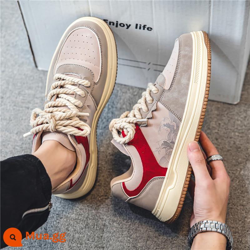 Giày Nam 2022 Mới Thu Đông Nam Lông Cừu Ấm Áp Giày Sneaker Ống Cao Thích Hợp Giày Thể Thao Thường Ngày Giày Hợp Thời Trang - Z1050 gạo đỏ