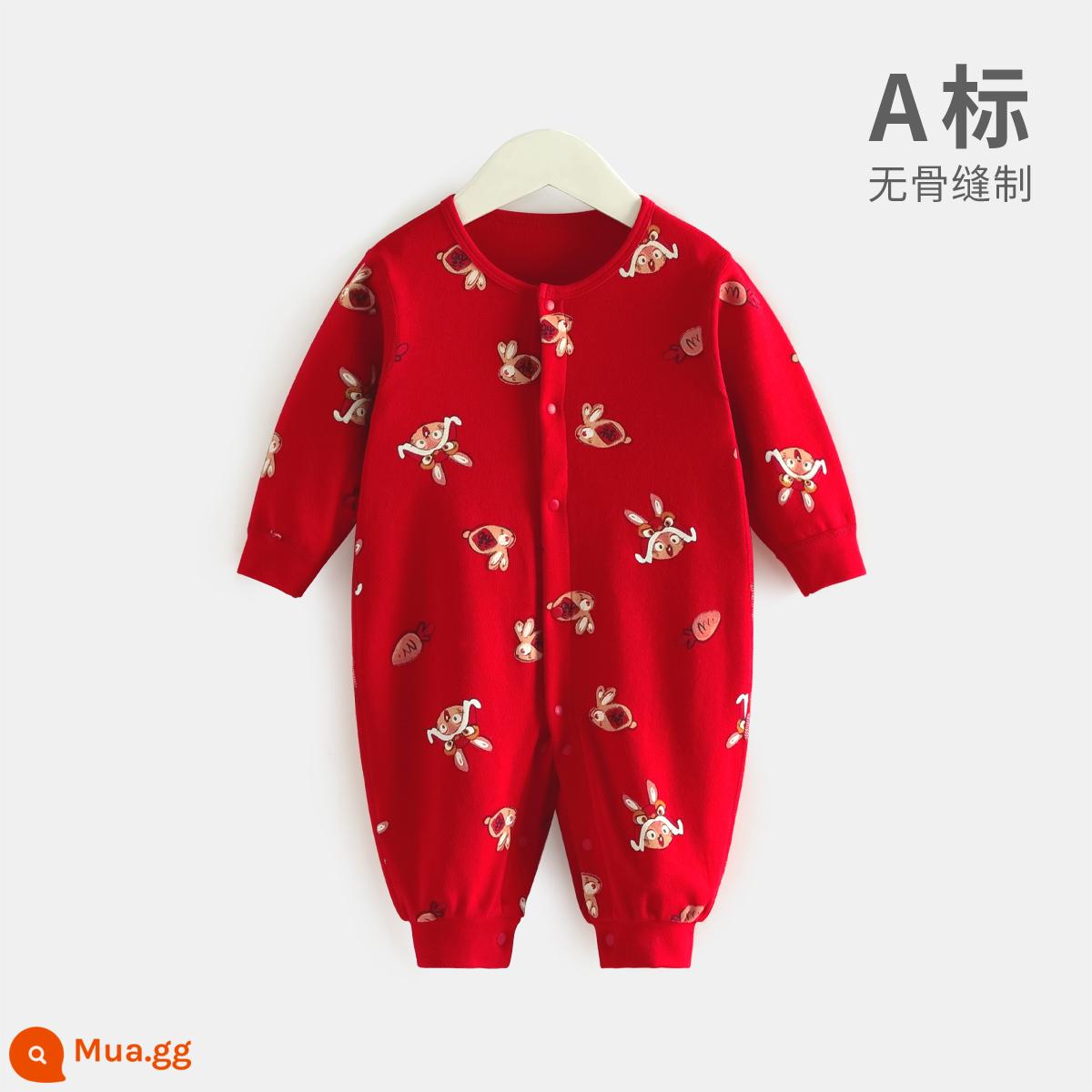 [Số lượng có hạn năm con thỏ] Qiqi Bear Baby New Year Romper Red Baby Trăng tròn Jumpsuit mùa đông cotton nguyên chất ấm áp - QQ9099 Màu đỏ tốt lành [Hộp quà]