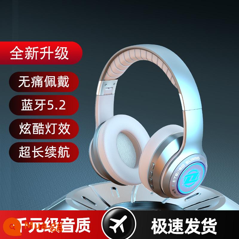 Tai nghe bluetooth thể thao điện tử tai nghe trò chơi gắn trên đầu có dây và không dây sử dụng kép điện thoại di động có thể gập lại ở chế độ chờ siêu dài máy tính - Bạc thời thượng [Phiên bản nâng cấp] Bluetooth 5.2 Lõi mạnh + Ánh sáng chuyển màu đầy màu sắc + Bịt tai lớn thoải mái