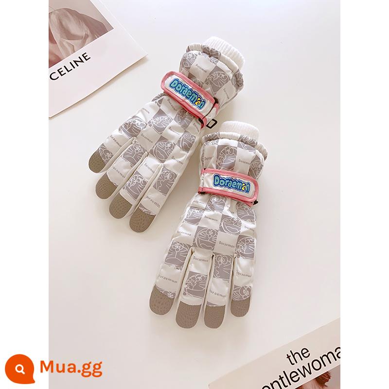 Găng tay trượt tuyết mùa đông nữ Plus nhung dày ấm cotton chống lạnh chống thấm nước màn hình cảm ứng cưỡi đầu máy xe lửa nam chơi tuyết ngoài trời - màu trắng sữa