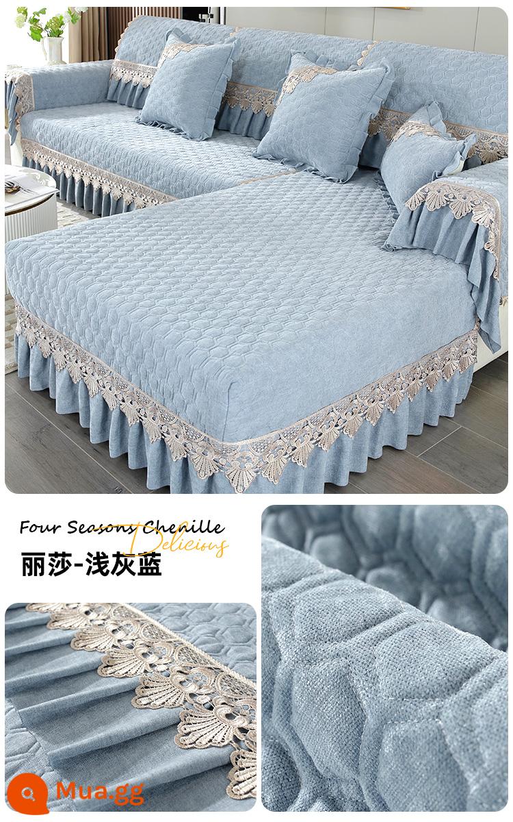 Vỏ sofa cho tất cả các mùa, ghế tùy chỉnh, phong cách châu Âu, phong cách Trung Quốc mới, ba chỗ ngồi, một ghế dài, đệm sofa trọn gói kiểu mới 2023 - Lisa - xanh xám nhạt