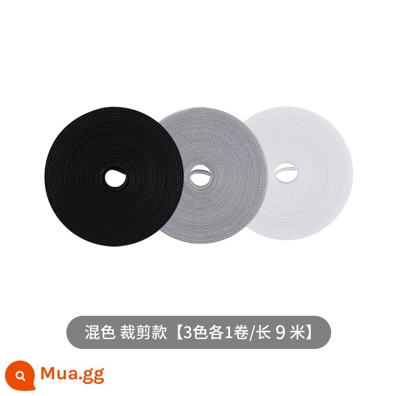 Hiện vật lưu trữ dòng dữ liệu Velcro dây buộc cáp tổ chức khai thác máy tính với định tuyến dây máy tính để bàn dây đeo cố định - Xám + đen + trắng [3 cuộn tổng cộng 9 mét] có thể cắt được