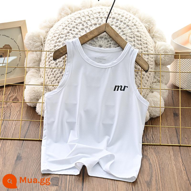 Áo Vest Trẻ Em Bé Trai Mùa Hè Phần Mỏng Băng Lụa Nhanh Khô Cho Bé Áo Khoác Ngoài Triều Lớn Trẻ Em Thể Thao Trắng Không Tay Treo - Trắng