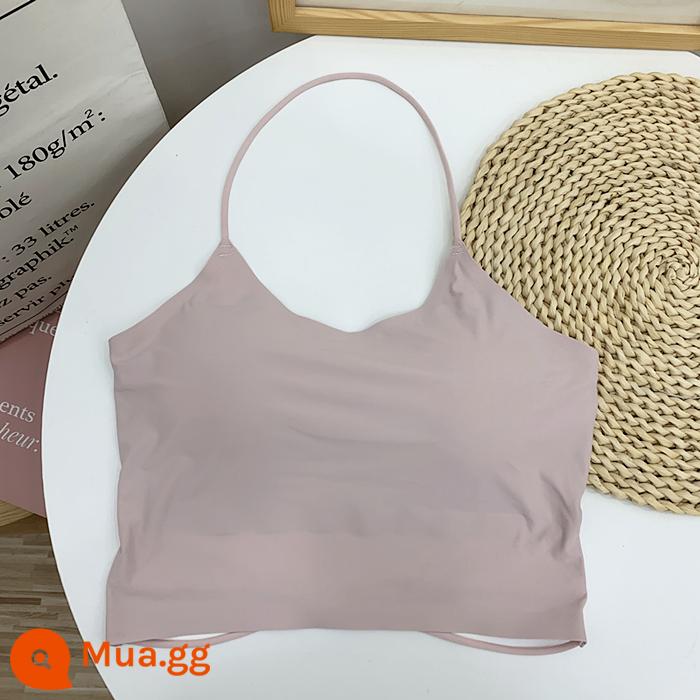 Băng lụa sling lưng đẹp treo cổ dây đeo vai vest ống trên đáy không vòng thép có đệm ngực tập hợp quần lót ngắn - Hồng