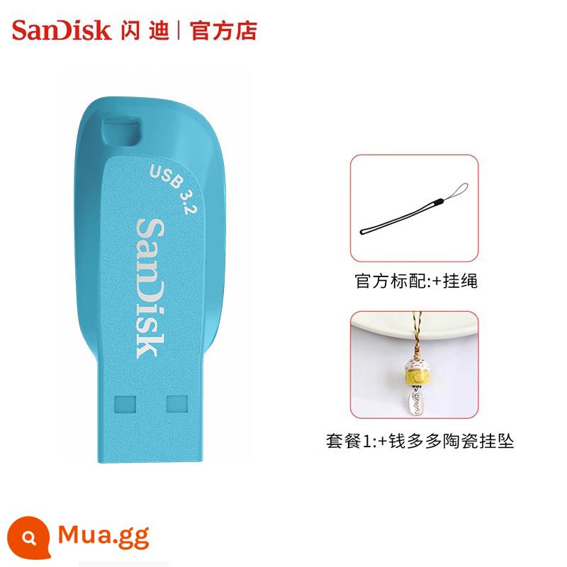 Ổ đĩa flash SanDisk 32G mini dung lượng lớn máy tính sinh viên Ổ USB flash 64G tùy chỉnh Đĩa U văn phòng chính hãng mã hóa 128G - Màu xanh 32G (giao diện 3.2)