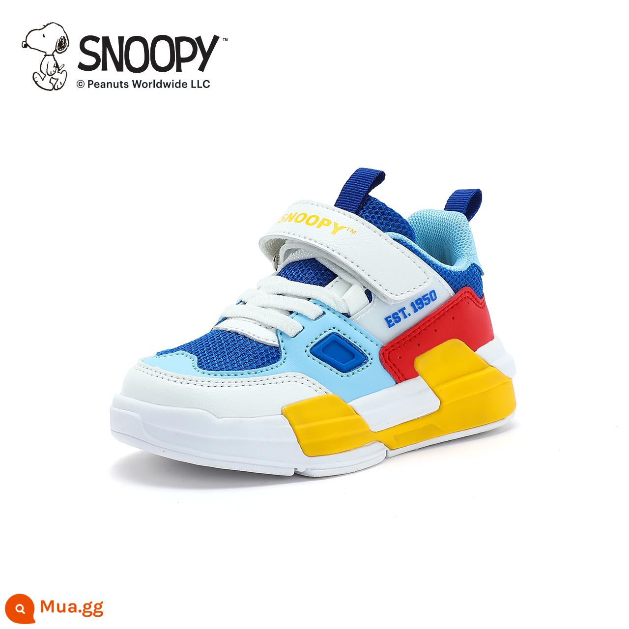 Snoopy Giày Trẻ Em Bé Trai Giày Sneaker Thu Đông 2022 Mới Lưới Velcro Giày Bé Hợp Thời Trang Thương Hiệu - trắng/xanh/đỏ