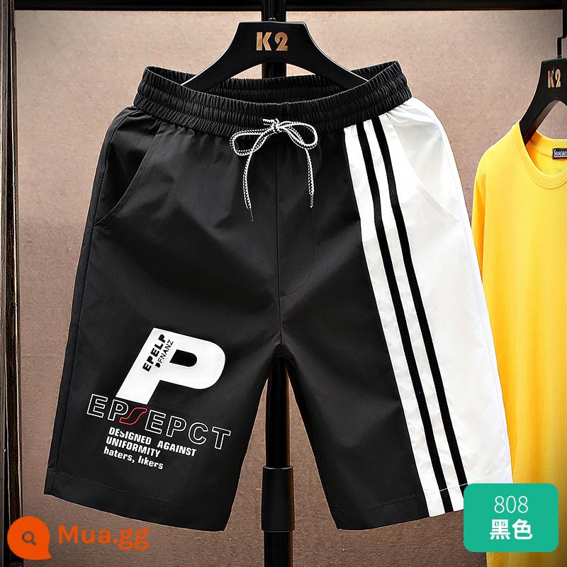 Quần short nam mùa hè mỏng phần quần short nam thường ngày khô nhanh giải trí lưới màu đỏ hợp thời trang thương hiệu quần thể thao áo khoác ngoài quần năm điểm nam - 808 màu đen