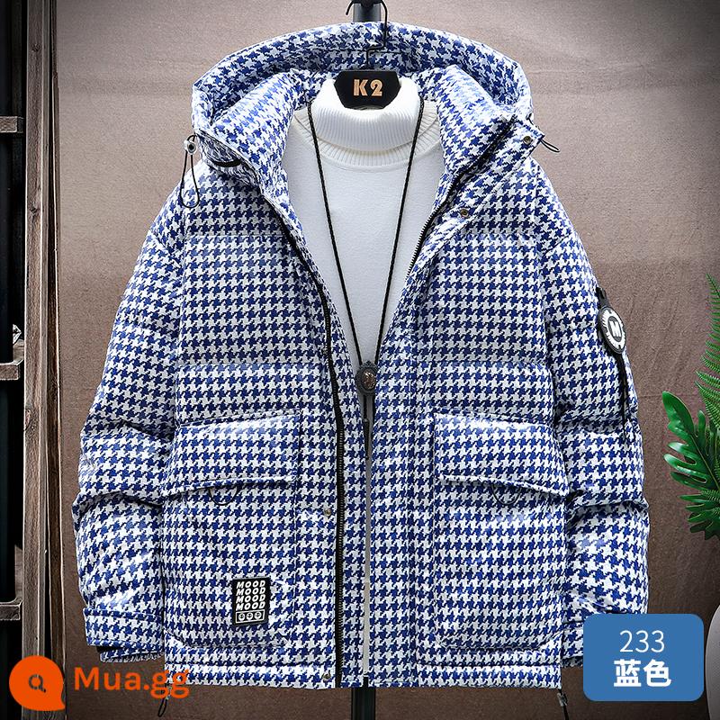 Houndstooth Xuống Áo Khoác Nam Ngắn Và Nhẹ Mùa Đông 2022 Áo Khoác Nam Có Mũ Dày Triều Thương Hiệu Dụng Cụ Quần Áo Lạnh - 233 màu xanh | vịt trắng chất lượng cao 90%