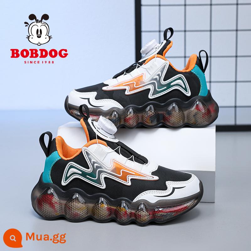 Giày Trẻ Em Bob Dou Giày Sneaker Bé Trai Xuân Thu 2022 Giày Bố Trẻ Em Mới Giày Chạy Bộ Thoáng Khí Cho Bé Trai - 6359 cam đen [bề mặt da]