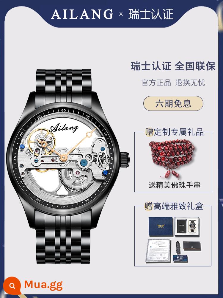 Đồng Hồ Chính Hãng Thụy Sĩ Tourbillon Rỗng Nam Siêu Mỏng 2023 Đồng Hồ Cơ Tự Động Mới Đồng Hồ Nam Công Nghệ Đen - Vỏ màu đen, vòng tròn màu đen, dây đeo bằng thép không gỉ (chuyển động rỗng hai mặt, dây đeo bằng da tùy chỉnh miễn phí)