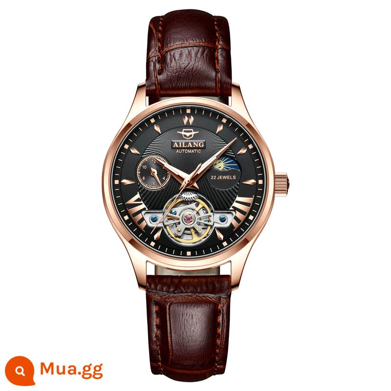 Thụy Sĩ đồng ý đồng hồ Ladies Đồng hồ cơ Mười Thương hiệu Ánh sáng sang trọng Sao Niche Ins Women's Watch 520 Quà tặng để tặng bạn gái - Dây đồng hồ màu nâu đen vỏ hoa hồng (Chứng nhận chống thấm nước 30 mét của Thụy Sĩ)