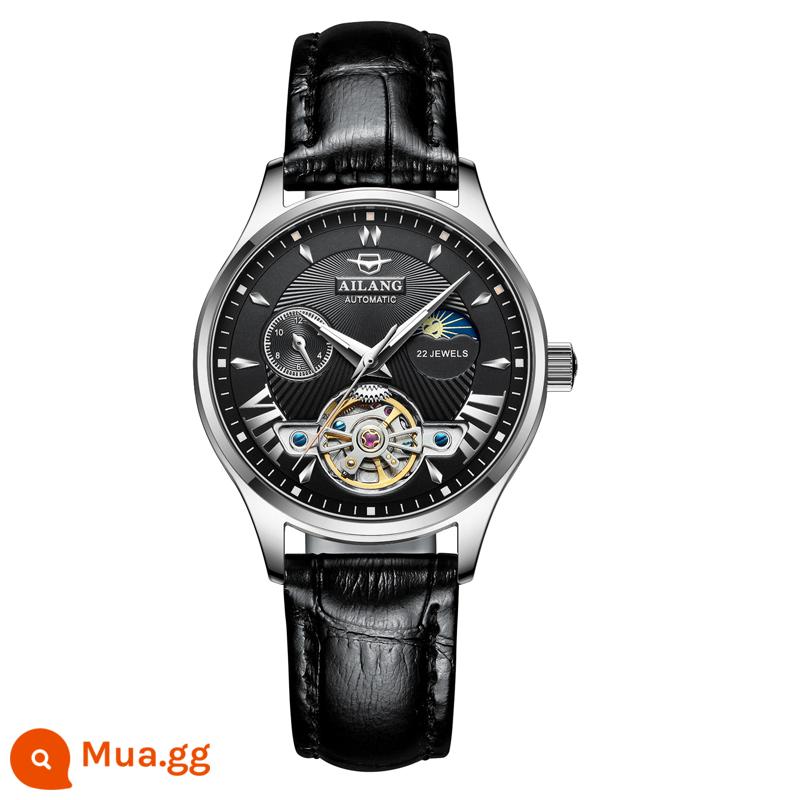 Thụy Sĩ đồng ý đồng hồ Ladies Đồng hồ cơ Mười Thương hiệu Ánh sáng sang trọng Sao Niche Ins Women's Watch 520 Quà tặng để tặng bạn gái - Vỏ bạc với bề mặt màu đen và dây đeo màu đen (được chứng nhận chống nước 30 mét của Thụy Sĩ)