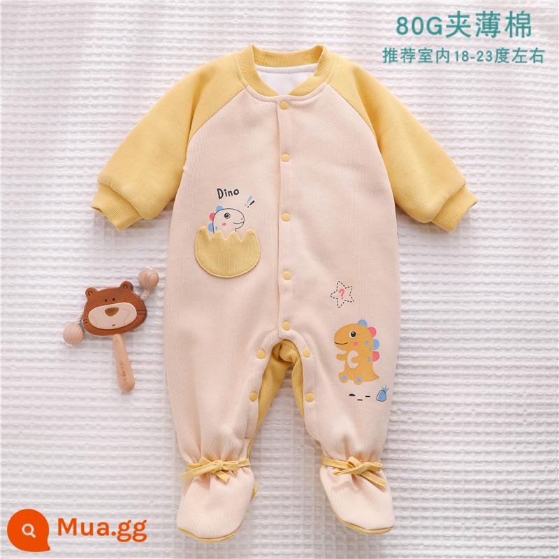 Mùa Đông Cho Bé Jumpsuit Kẹp Cotton Áo Thu Đông Thu Đông Có Đệm Chân Quần Áo Sơ Sinh Mùa Đông Đệm Bông Dày Dặn - [Cotton Mềm Mỏng] S350 Vàng