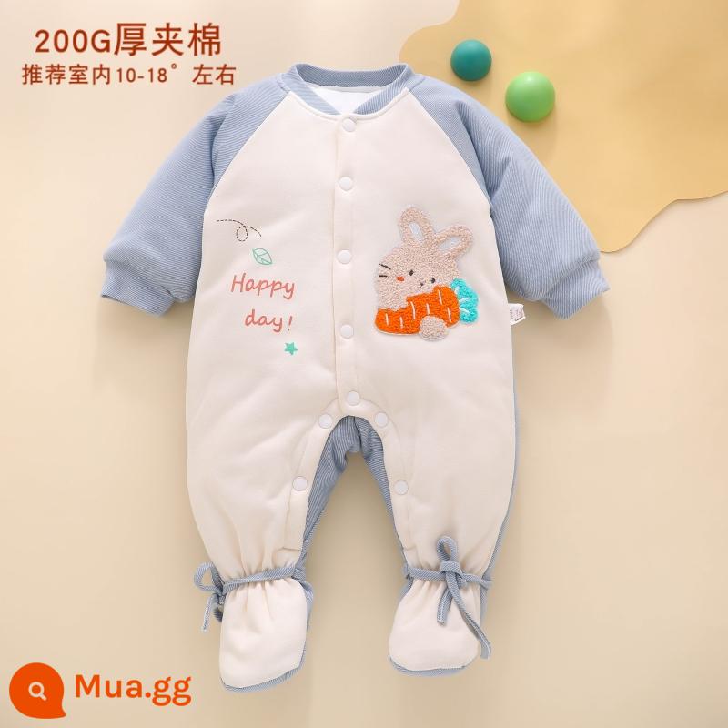 Mùa Đông Cho Bé Jumpsuit Kẹp Cotton Áo Thu Đông Thu Đông Có Đệm Chân Quần Áo Sơ Sinh Mùa Đông Đệm Bông Dày Dặn - [Khóa nhiệt độ dày]H927 màu xanh