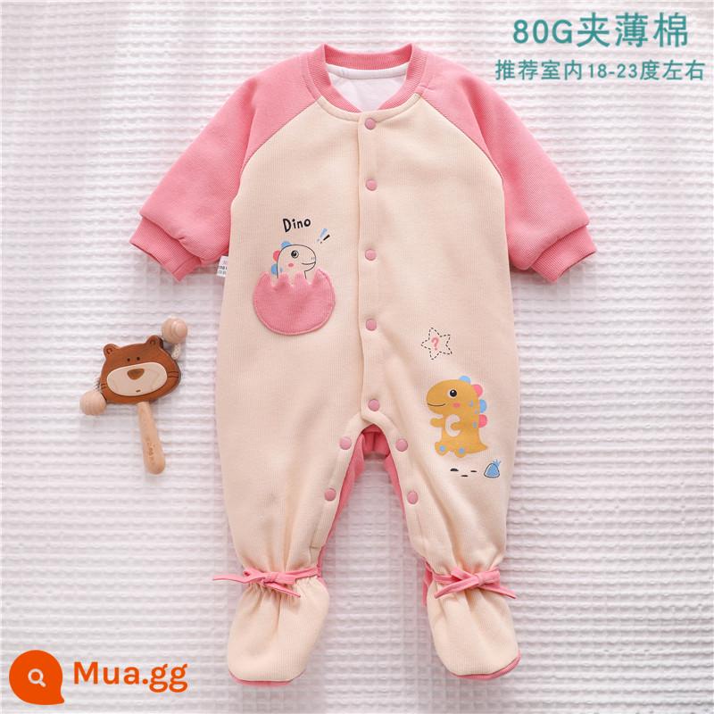 Mùa Đông Cho Bé Jumpsuit Kẹp Cotton Áo Thu Đông Thu Đông Có Đệm Chân Quần Áo Sơ Sinh Mùa Đông Đệm Bông Dày Dặn - [Cotton Mỏng Mềm] S350 Hồng