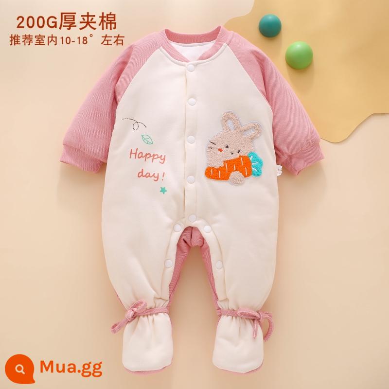 Mùa Đông Cho Bé Jumpsuit Kẹp Cotton Áo Thu Đông Thu Đông Có Đệm Chân Quần Áo Sơ Sinh Mùa Đông Đệm Bông Dày Dặn - [Khóa nhiệt độ dày]H927 hồng