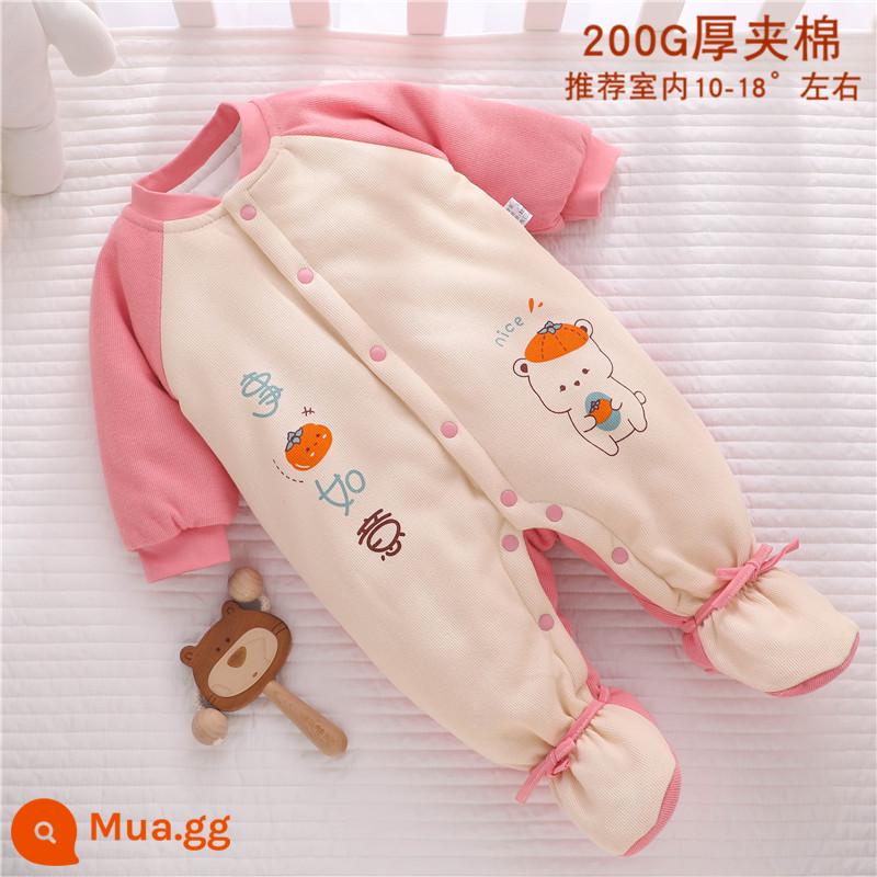 Mùa Đông Cho Bé Jumpsuit Kẹp Cotton Áo Thu Đông Thu Đông Có Đệm Chân Quần Áo Sơ Sinh Mùa Đông Đệm Bông Dày Dặn - [Dày kiểu mới] S380 hồng