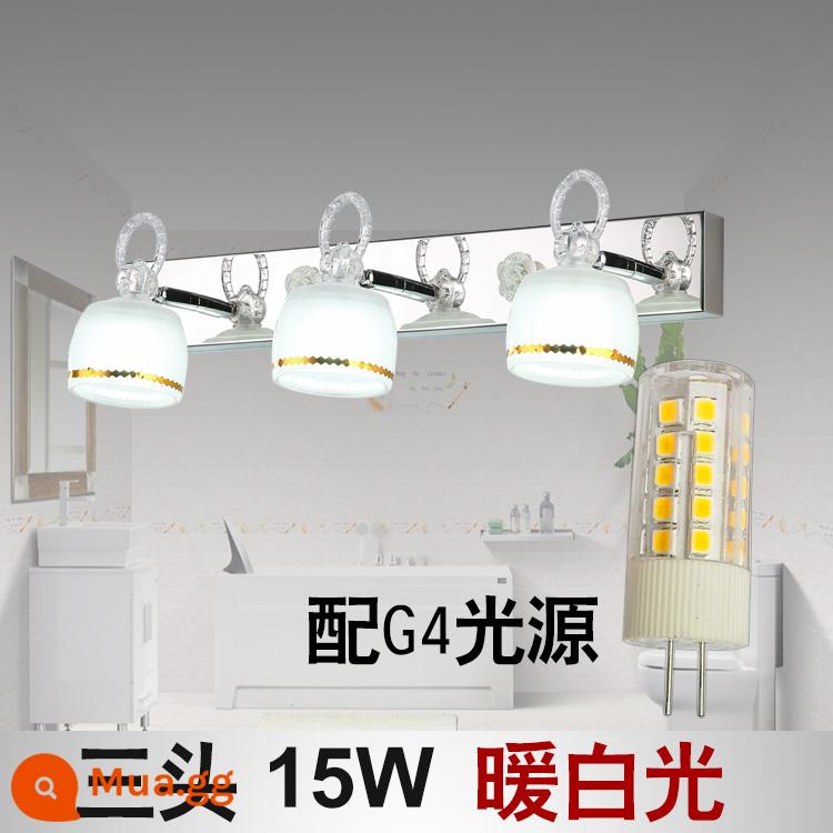 Gương chiếu sáng phía trước phòng bột LED miễn phí đấm thay đồ tối giản hiện đại tiết kiệm năng lượng phòng tắm chống sương mù 2/3/4 đầu đèn chống gỉ - Ba đầu đèn vàng 15W