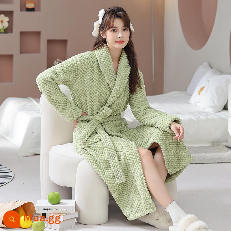 Váy ngủ pyjama mùa đông nữ áo choàng tắm flannel dày mùa xuân và mùa thu cộng với nhung kéo dài cặp đôi nam áo choàng tắm lông cừu san hô - LY-6605 xanh nhạt