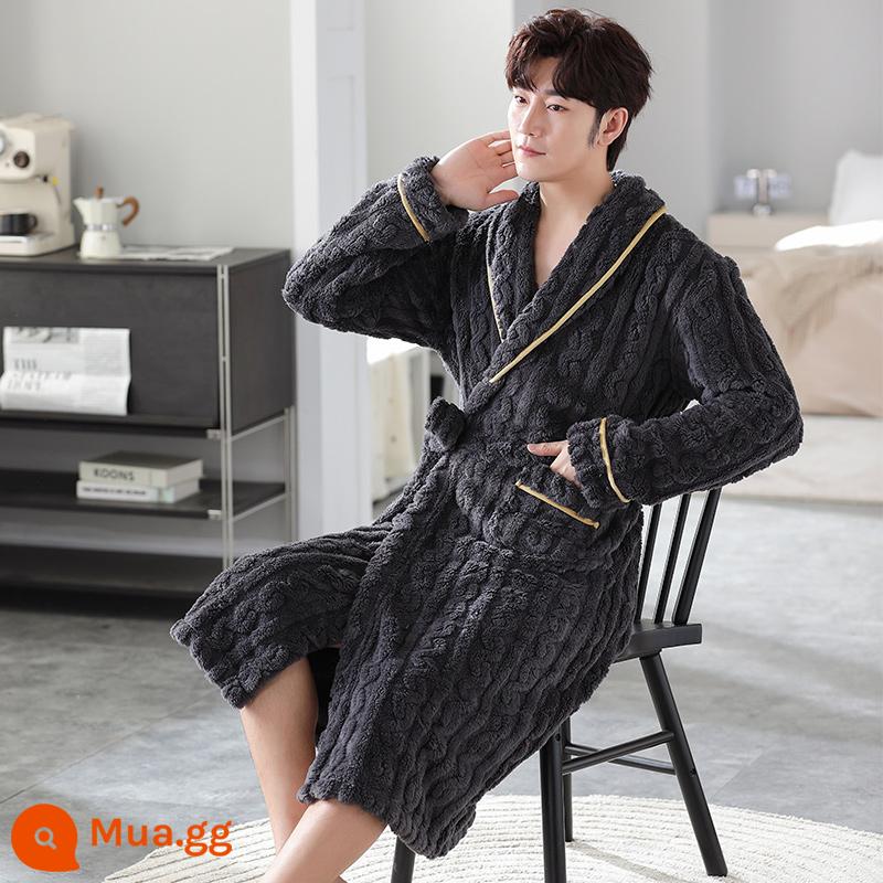 Váy ngủ pyjama mùa đông nữ áo choàng tắm flannel dày mùa xuân và mùa thu cộng với nhung kéo dài cặp đôi nam áo choàng tắm lông cừu san hô - HX-Man 8037-1