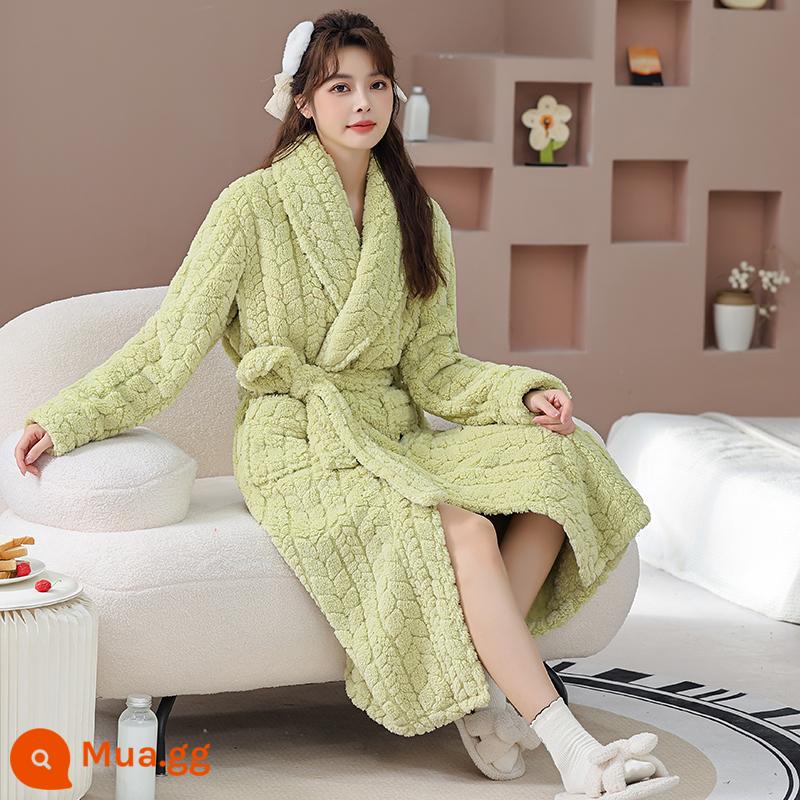 Váy ngủ pyjama mùa đông nữ áo choàng tắm flannel dày mùa xuân và mùa thu cộng với nhung kéo dài cặp đôi nam áo choàng tắm lông cừu san hô - LY-6603 xanh