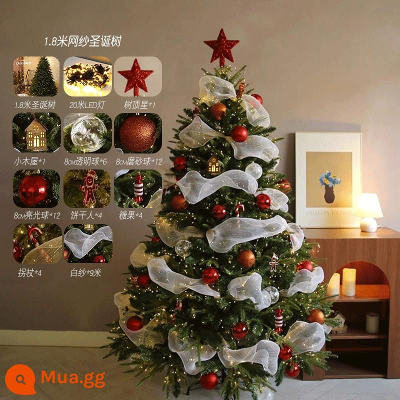 Gói cây thông Noel 1.5/1.8/2.1/3 mét bố trí cảnh trang trí trang trí Giáng sinh quy mô lớn phát sáng tại nhà - Lưới đỏ 1,8m (cây tự động kèm phụ kiện)