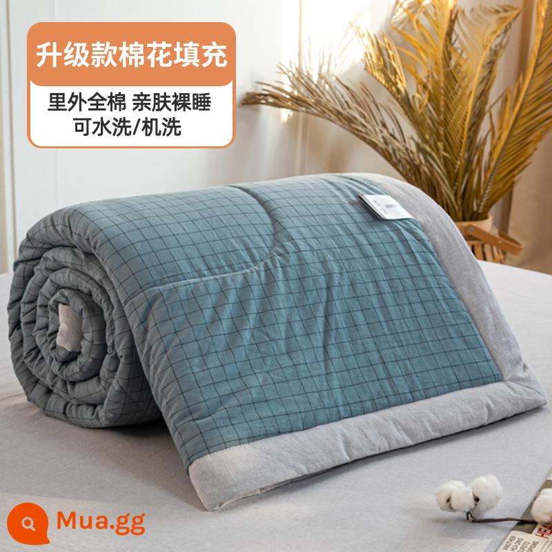 100% cotton bên trong và bên ngoài chăn mùa hè chăn điều hòa mùa hè chăn mát cotton nguyên chất đôi đơn có thể giặt bằng máy mùa hè lõi chăn mỏng - Lưới màu xanh mờ [100% cotton bên trong và bên ngoài, mềm mại và thân thiện với da]