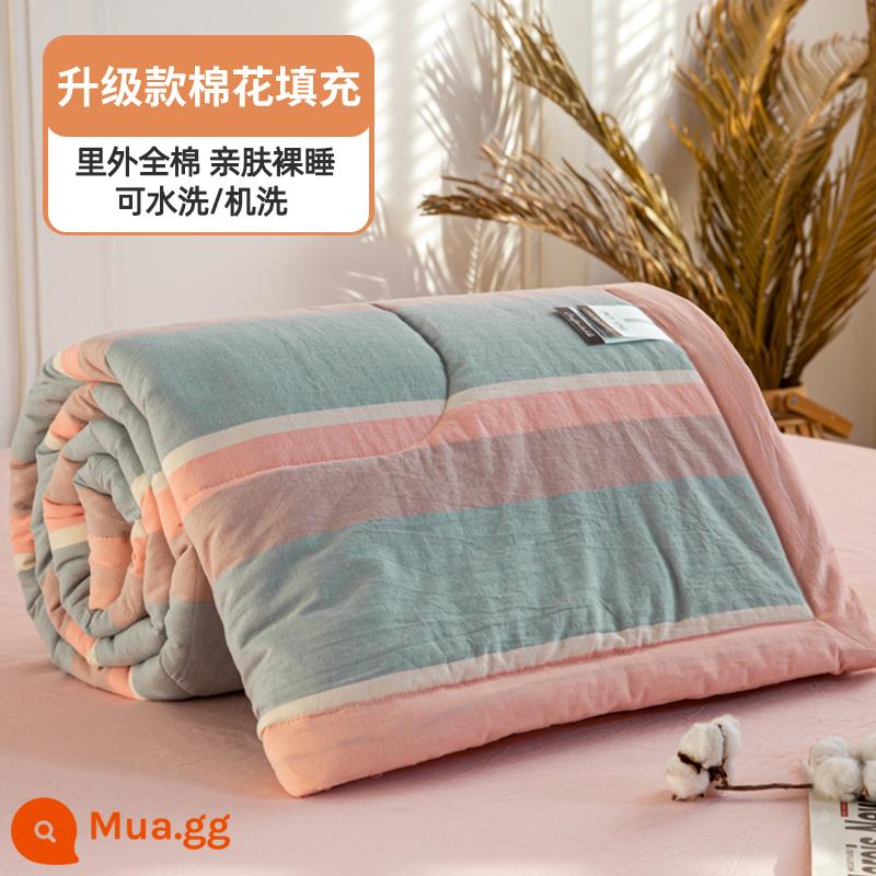 100% cotton bên trong và bên ngoài chăn mùa hè chăn điều hòa mùa hè chăn mát cotton nguyên chất đôi đơn có thể giặt bằng máy mùa hè lõi chăn mỏng - Dải kaki xanh [100% cotton bên trong và bên ngoài, mềm mại và thân thiện với da]