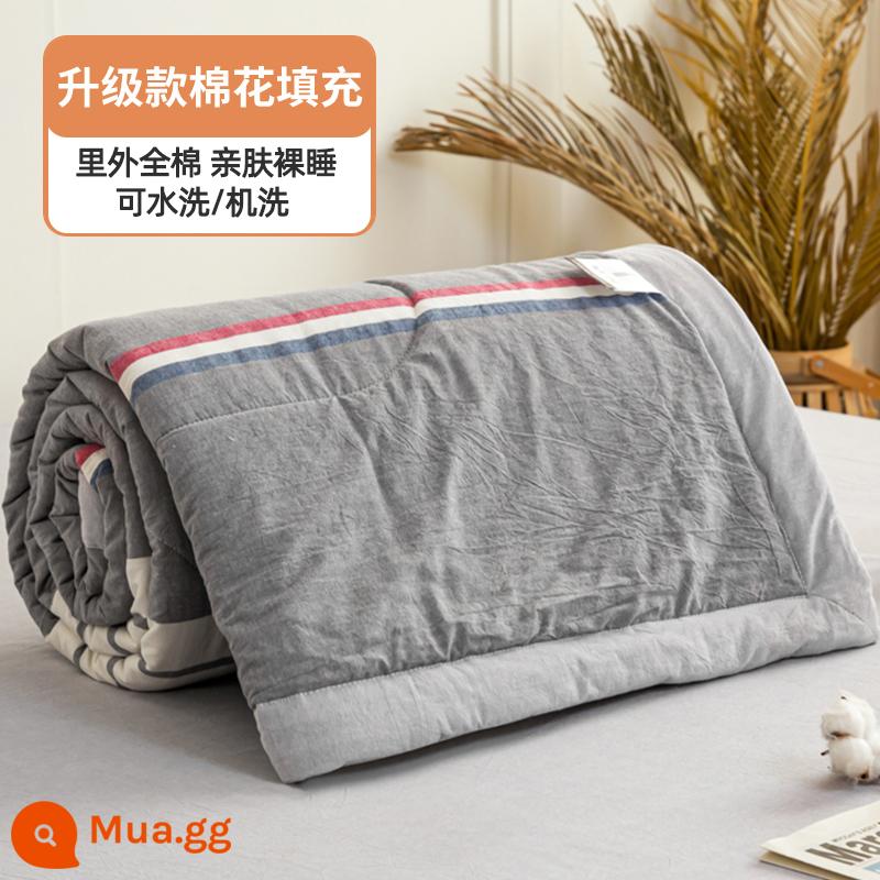 100% cotton bên trong và bên ngoài chăn mùa hè chăn điều hòa mùa hè chăn mát cotton nguyên chất đôi đơn có thể giặt bằng máy mùa hè lõi chăn mỏng - Dải màu xám vừa phải màu đỏ sẫm [100% cotton bên trong và bên ngoài, mềm mại và thân thiện với da]