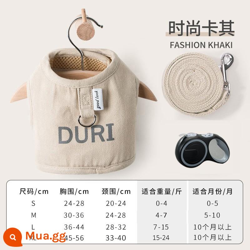 Dây xích chó vest phong cách chó đi bộ dây nhỏ và vừa cho chó ngực lưng mèo dây chống ly khai đồ dùng cho thú cưng - Màu trà sữa+Dây kéo tự động 3M