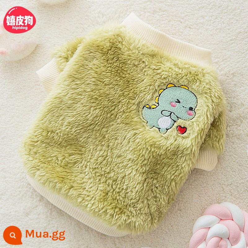 Thỏ năm mới có dây xích chó con Chúc mừng năm mới quần áo mùa đông Teddy Bixiong mèo con chó nhỏ thú cưng mùa thu đông - khủng long xanh