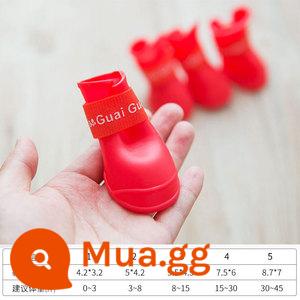 Cún bông mùa thu đông đế mềm không rớt giày ủng đi mưa chống nước bichon chó nhỏ cưng đi chơi giày bông bao chân - Ủng đi mưa chống nước màu đỏ#phong cách ngoài trời