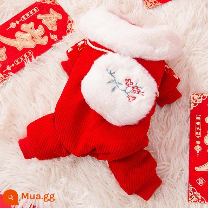 Bốn chân cotton lông con chó con quần áo mùa đông Teddy Bichon mèo Schnauzer Pomeranian chó nhỏ thú cưng mô hình mùa thu và mùa đông - túi màu đỏ