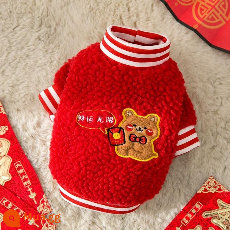 Thỏ năm mới có dây xích chó con Chúc mừng năm mới quần áo mùa đông Teddy Bixiong mèo con chó nhỏ thú cưng mùa thu đông - gấu Đỏ