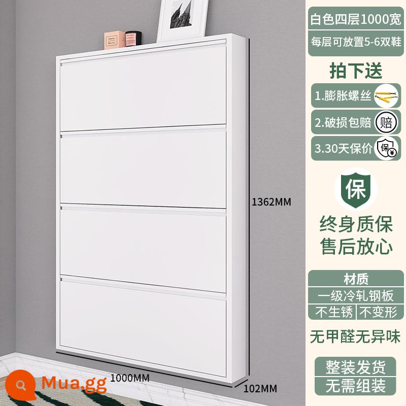 Tủ giày siêu mỏng 2022 new 12cm home door sức chứa lớn Bắc Âu kim loại đơn giản tủ đổ cửa cực hẹp - Peacock Blue 10CM Trắng Im lặng 1000 Chiều rộng Bốn thùng