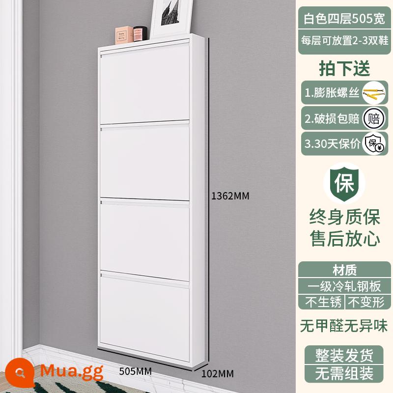 Tủ giày siêu mỏng 2022 new 12cm home door sức chứa lớn Bắc Âu kim loại đơn giản tủ đổ cửa cực hẹp - 10CM màu trắng im lặng rộng 505 bốn thùng [Quầy giày miễn phí khi đặt hàng]