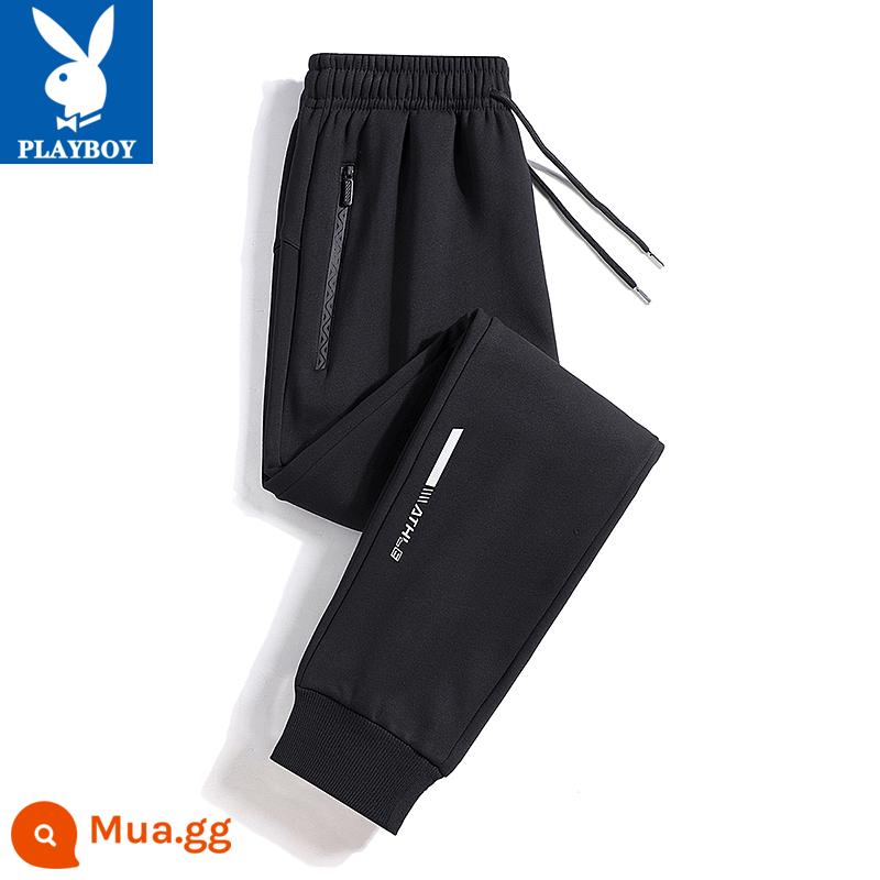 Quần Playboy nam xuân thu cotton nguyên chất thường ngày cỡ lớn quần legging thể thao 2023 quần thể thao rộng rãi và đa năng - Vòng chân đen [mùa xuân và mùa thu]