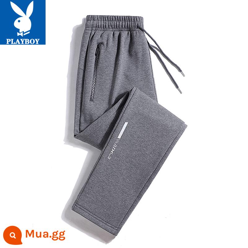 Quần Playboy nam xuân thu cotton nguyên chất thường ngày cỡ lớn quần legging thể thao 2023 quần thể thao rộng rãi và đa năng - Xám thẳng [Phong cách xuân thu]