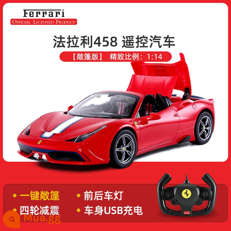 Xe điều khiển từ xa Xinghui Ferrari có thể mở cửa vô lăng sạc điều khiển từ xa năng động cậu bé đua xe đồ chơi trẻ em xe thể thao - Ferrari 458 mui trần điều khiển từ xa 1:14 [Sạc USB] màu đỏ